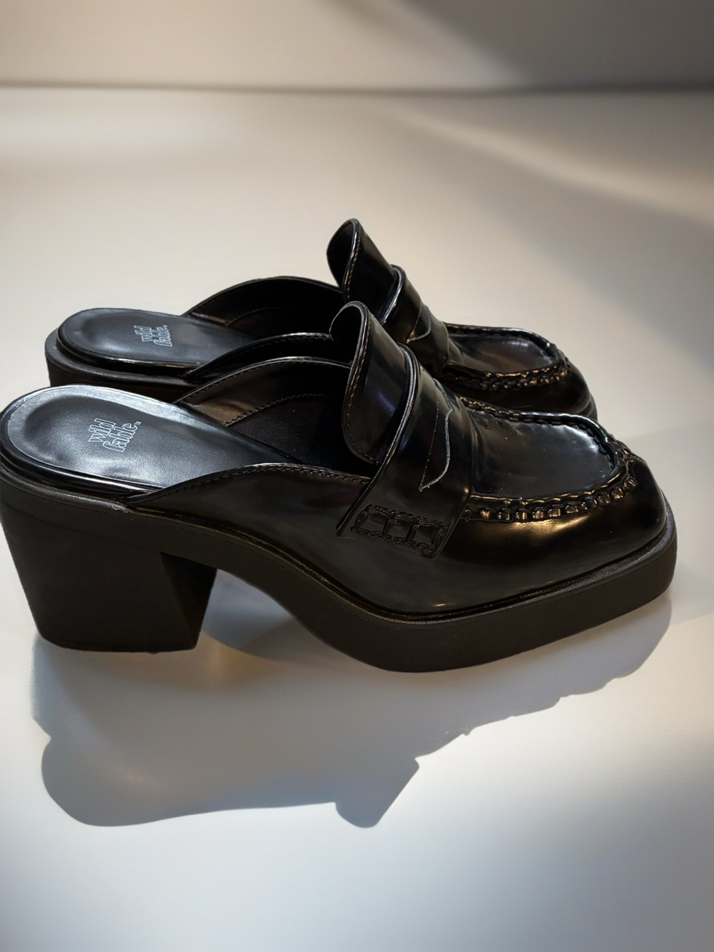wild fable Black patent leather Platform Block Heel Mule Clog Size 7